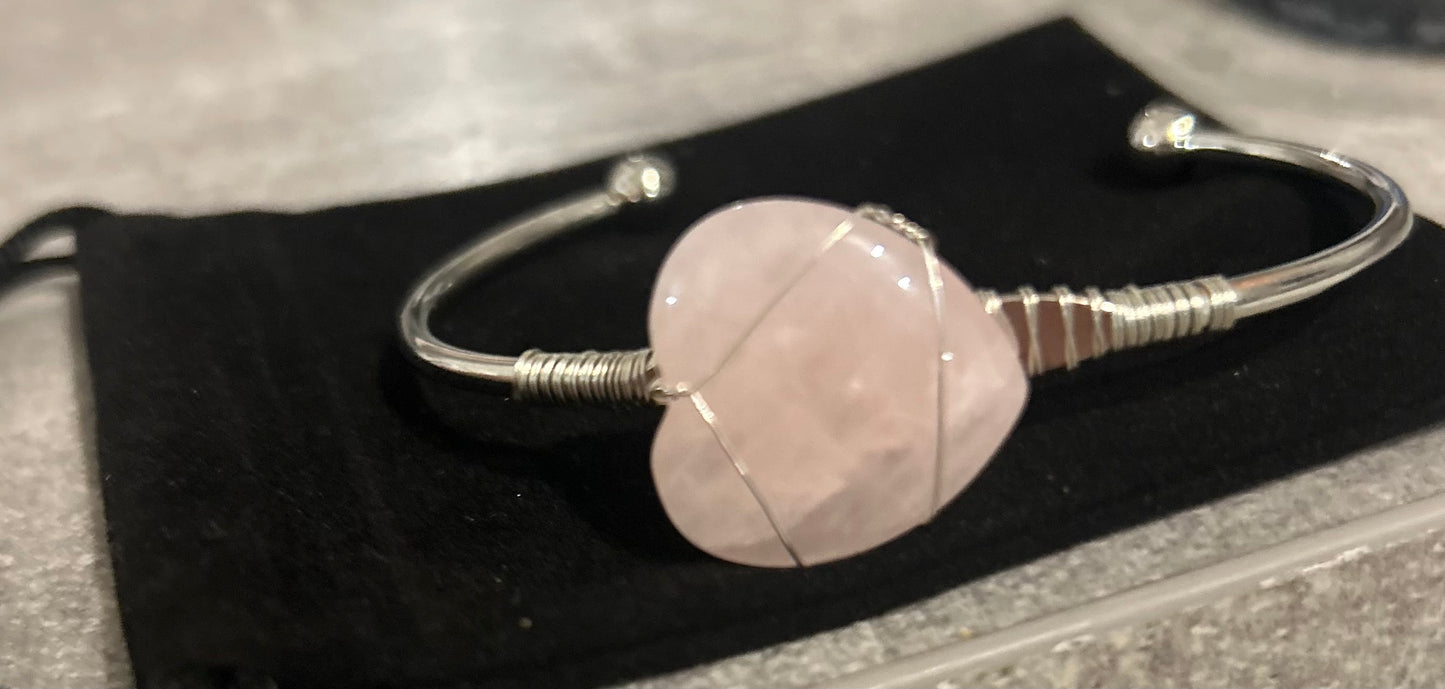 Rose Quartz Heart Bangle
