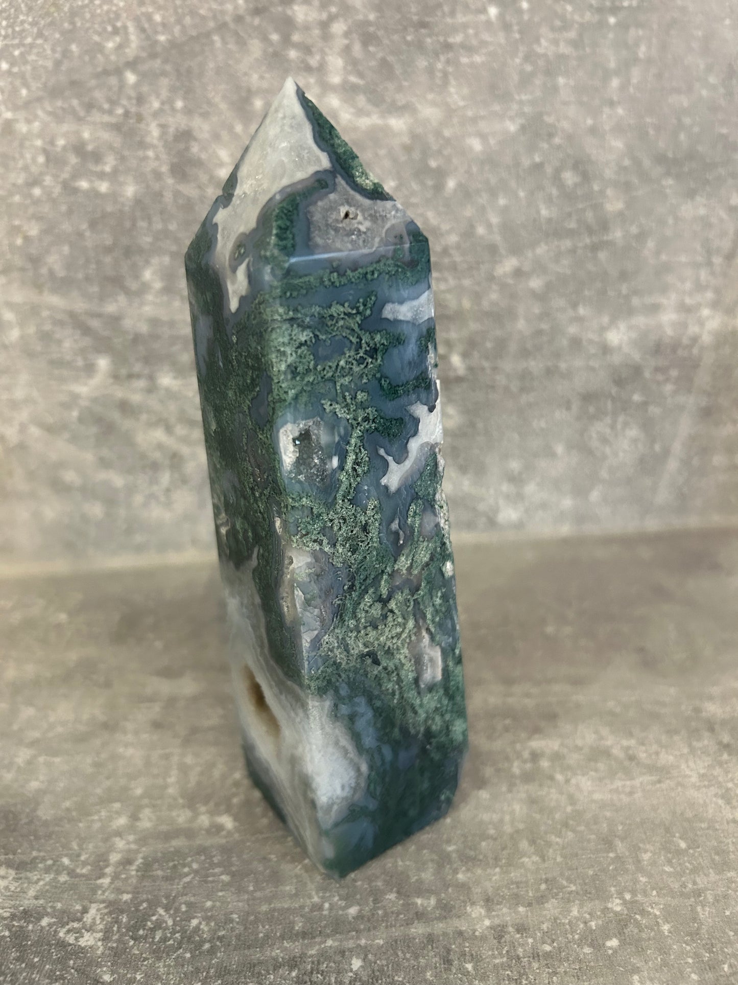 Moss Agate With Druzy Tower