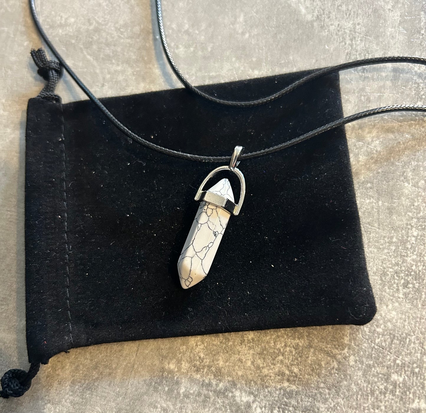 White Howlite Black Cord Necklace