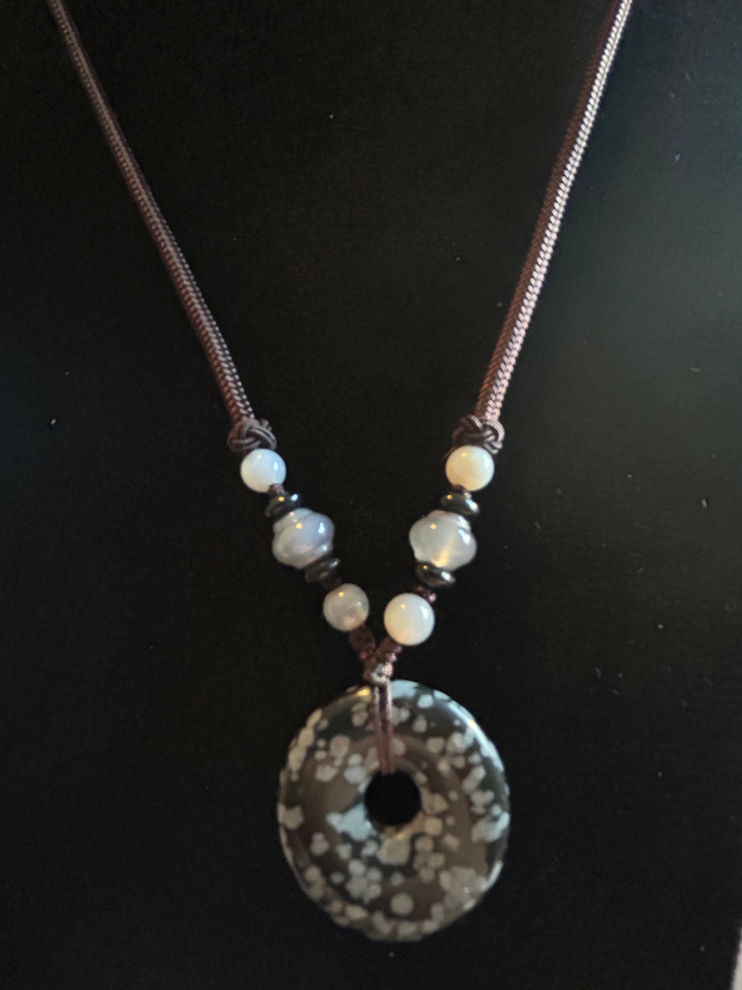 Long Cord Snowflake Obsidian Necklace