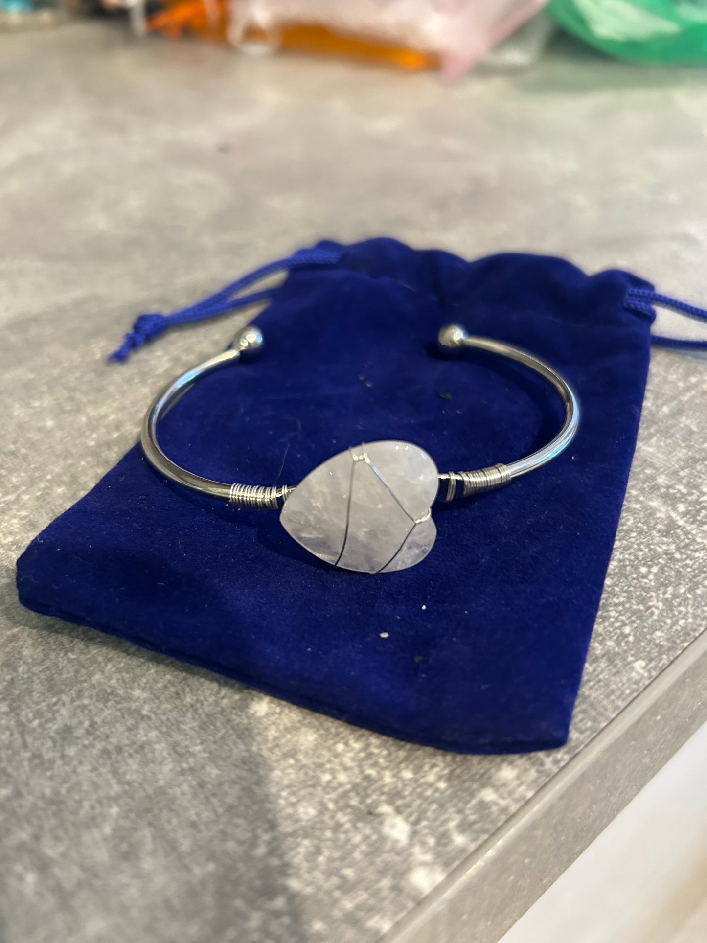 Clear Quartz Heart Bangle