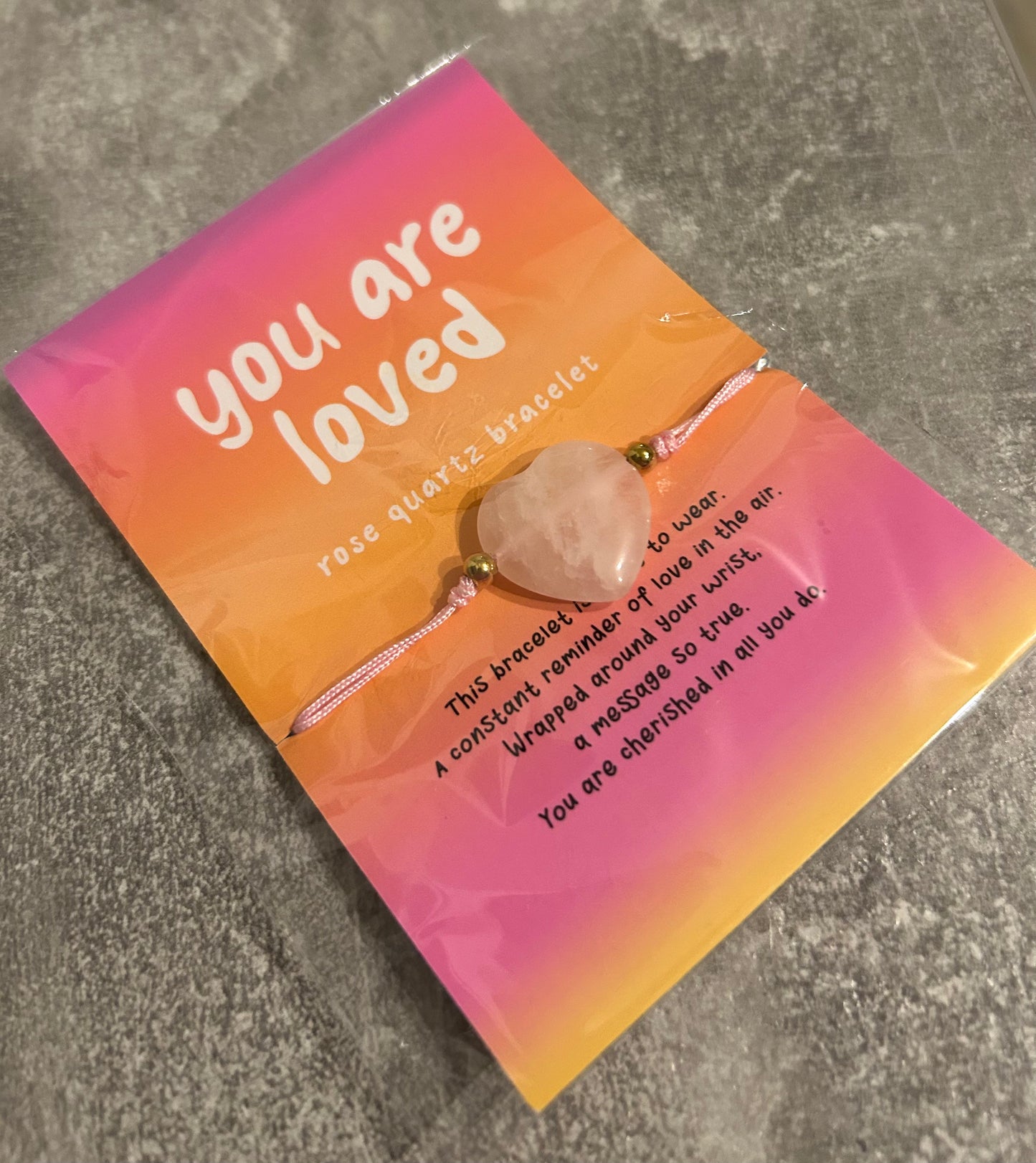 Rose Quartz Cord Love Heart Bracelet