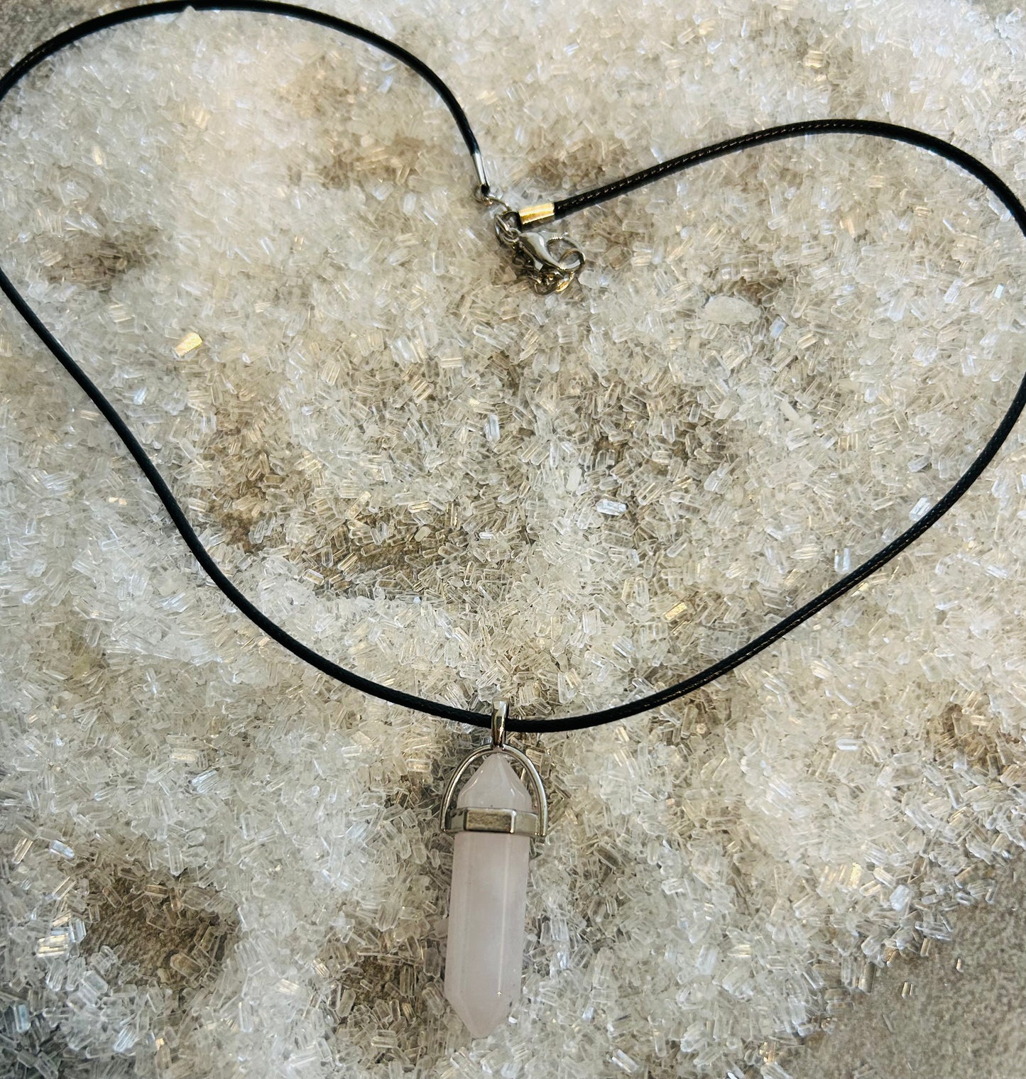 Rose Quartz Black Cord Necklace
