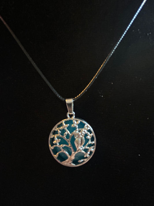 Agate Tree With Owl Necklace