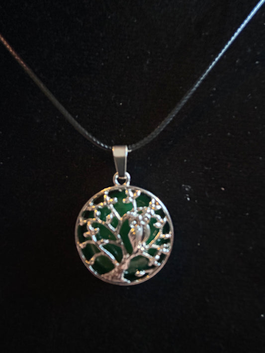 Green Aventurine Tree With Owl Necklace