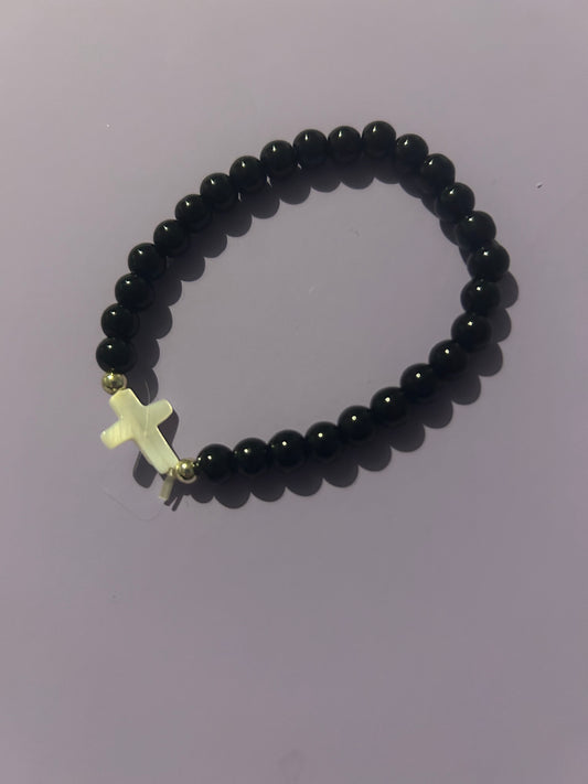 Agate Childs Beaded Cross Bracelet