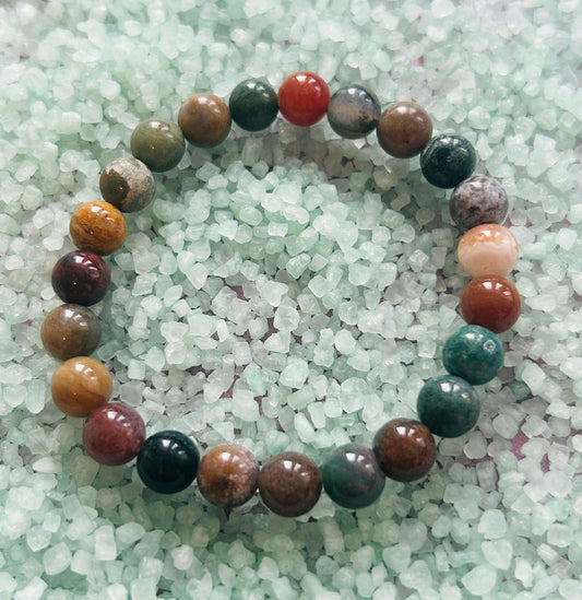 8mm Indian Agate Beaded Bracelet
