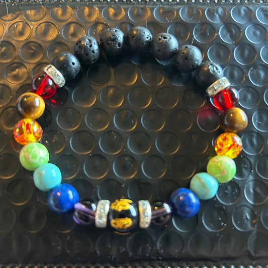 Chakra Beaded Bracelet With Lava Beads