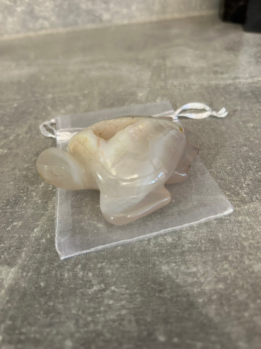 Flower Agate Turtle With Druzy