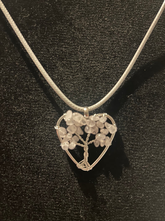 Rose Quartz Love Heart Tree of life Necklace