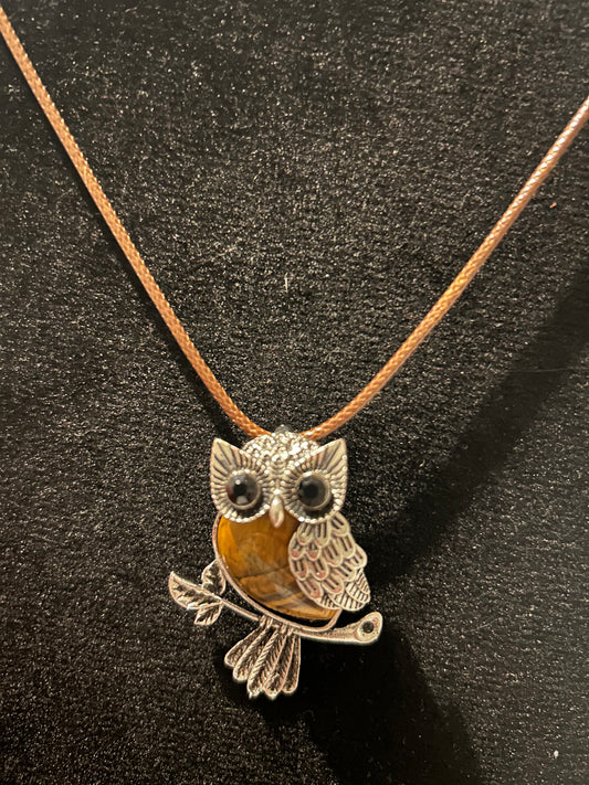 Tiger Eye Large Owl Necklace