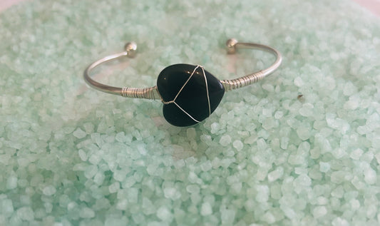 Heart Shaped Black Obsidian Bangle