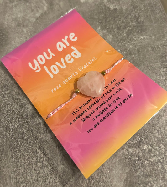 Rose Quartz Cord Love Heart Bracelet