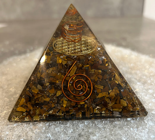 Tiger Eye Orgone Reiki Healing Pyramid 7.5cm x 7.5cm
